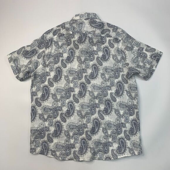 Tasso Elba Linen Shirt Mens XL Extra Large Paisley Short Sleeve Collar Button Up - Picture 5 of 8